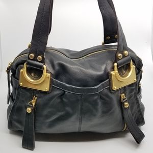 B Makowsky East/West Black Leather Satchel
